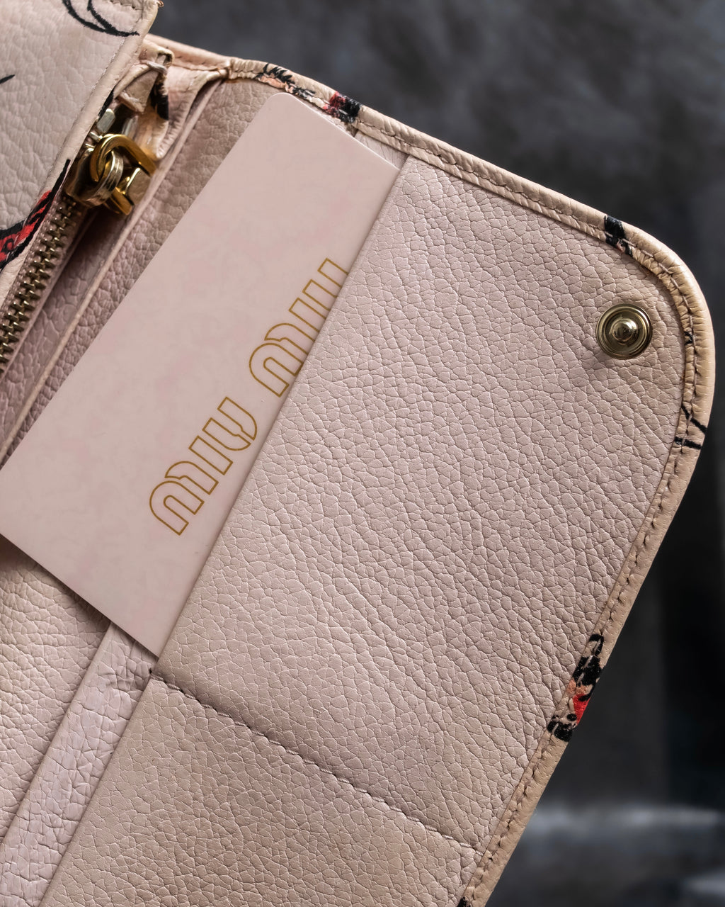 "MIU MIU" Madras leather crescent moon pattern long wallet