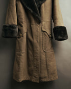 “LOEWE” 70’s-early 90’s Suede shearling belted long coat
