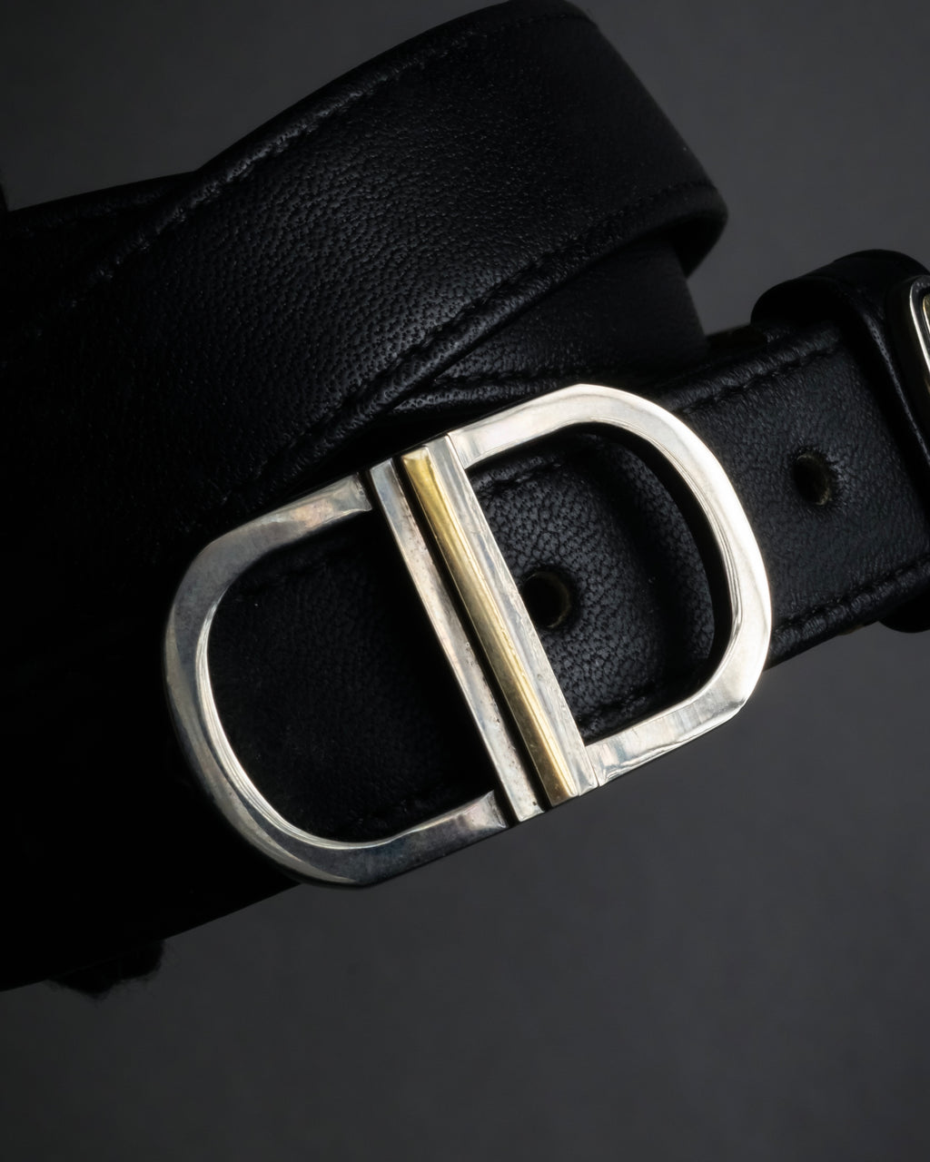 "Christian Dior" Logo buckle slim leather belt