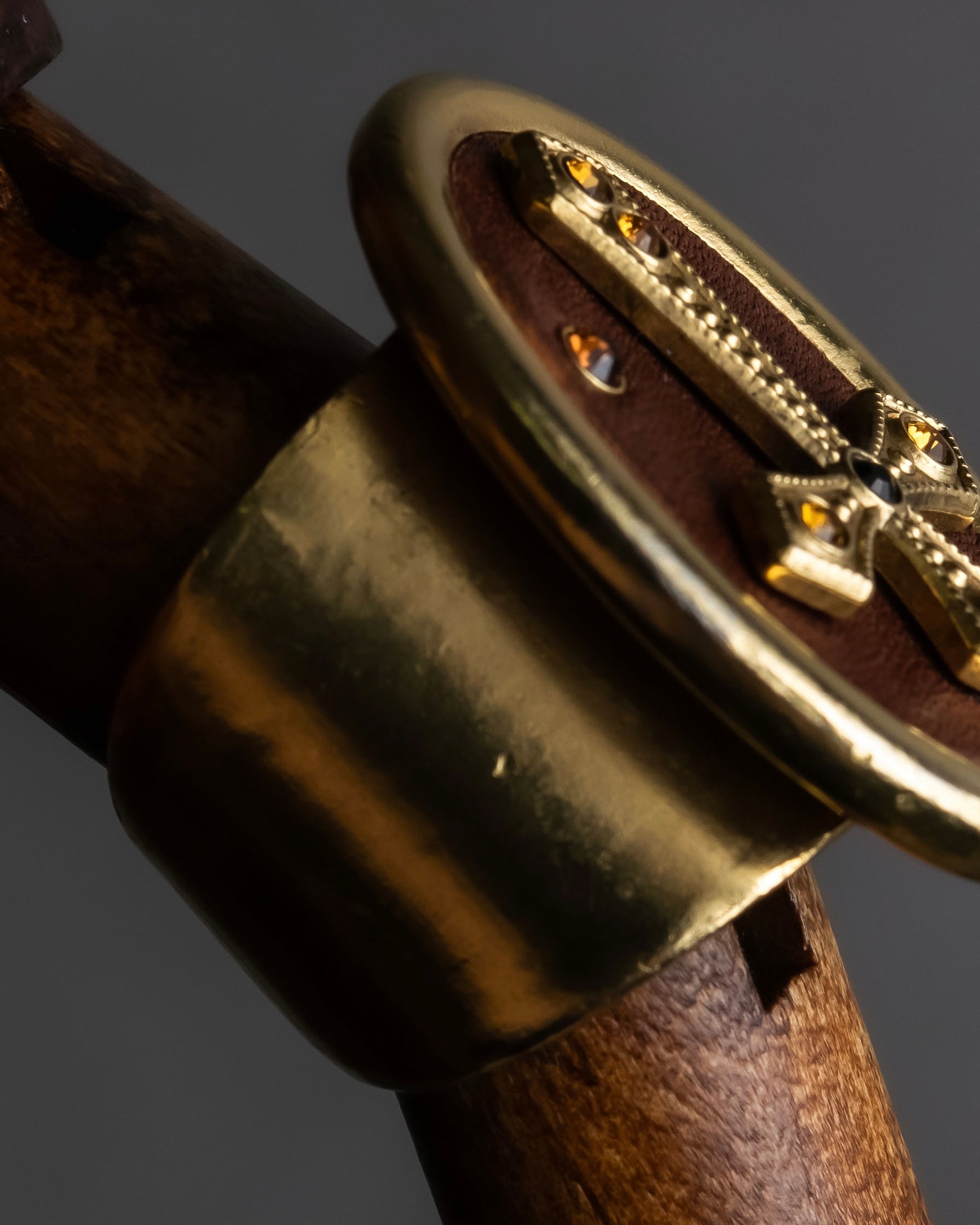 "JEAN PAUL GAULTIER" Cross motif leather panel gold ring