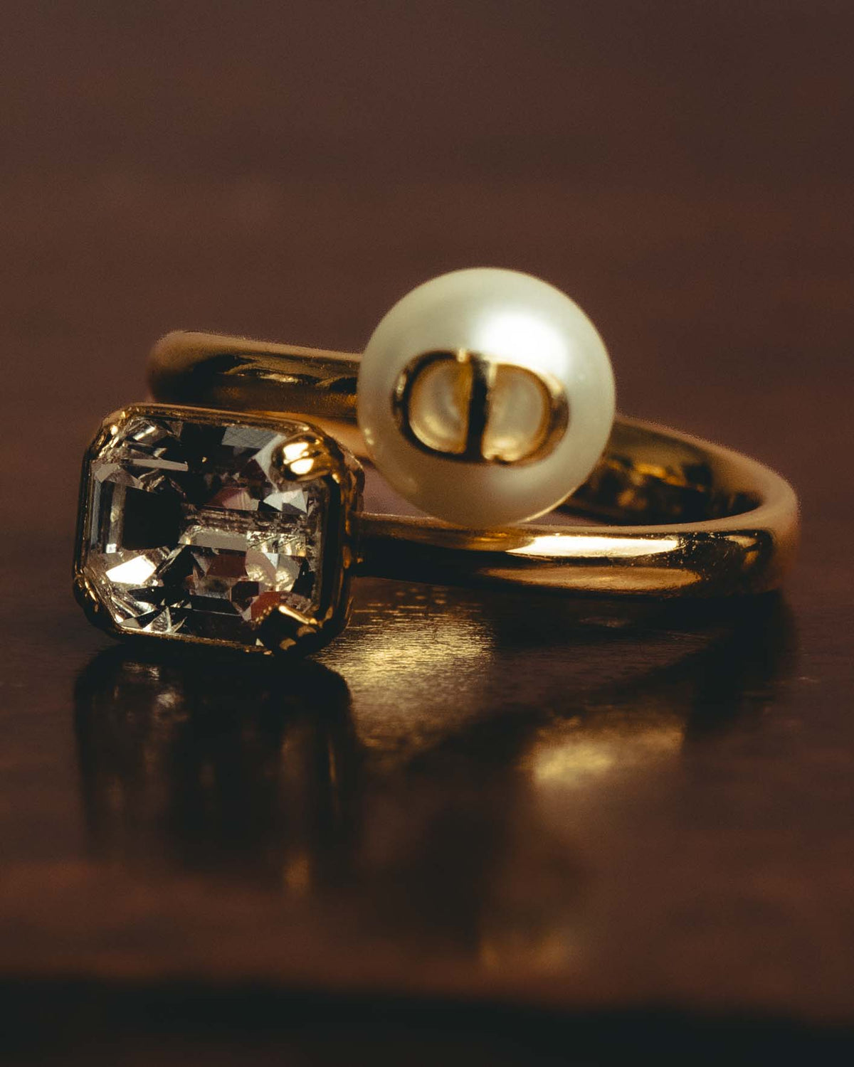 -SPECIAL- “Dior” 2024-2025 Petit CD asymmetrical crystal and faux pearl ring