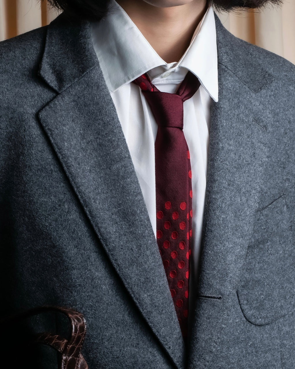 "DIOR" Red dot pattern narrow necktie