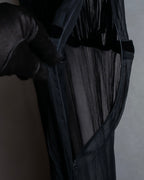 "PRADA" Gathered ribbon design puff sleeve dress