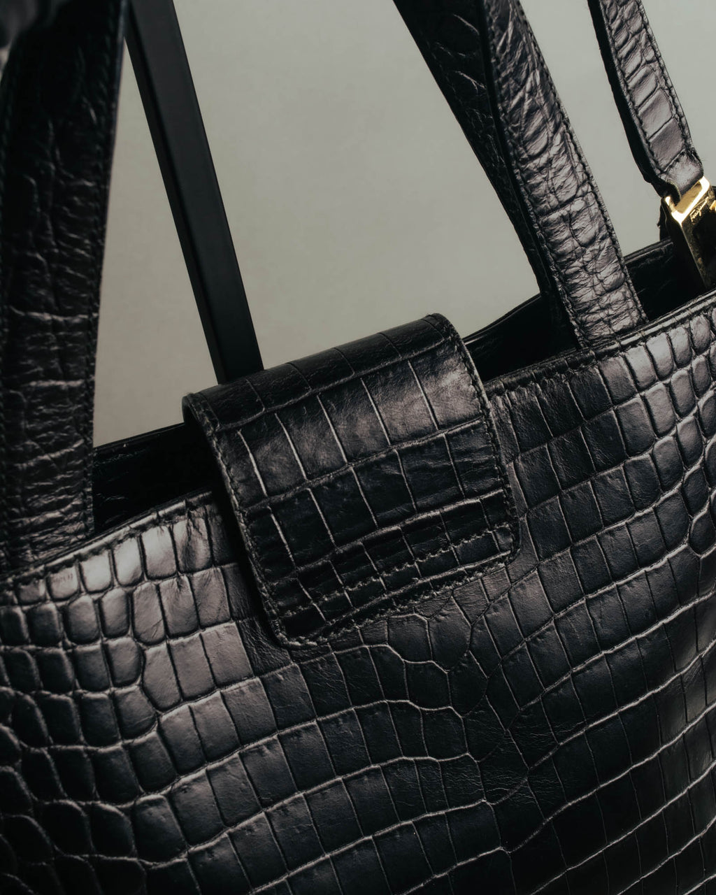 "Salvatore Ferragamo" 90's-00's Croc embossed leather shoulder bag