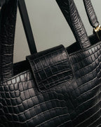 "Salvatore Ferragamo" 90's-00's Croc embossed leather shoulder bag