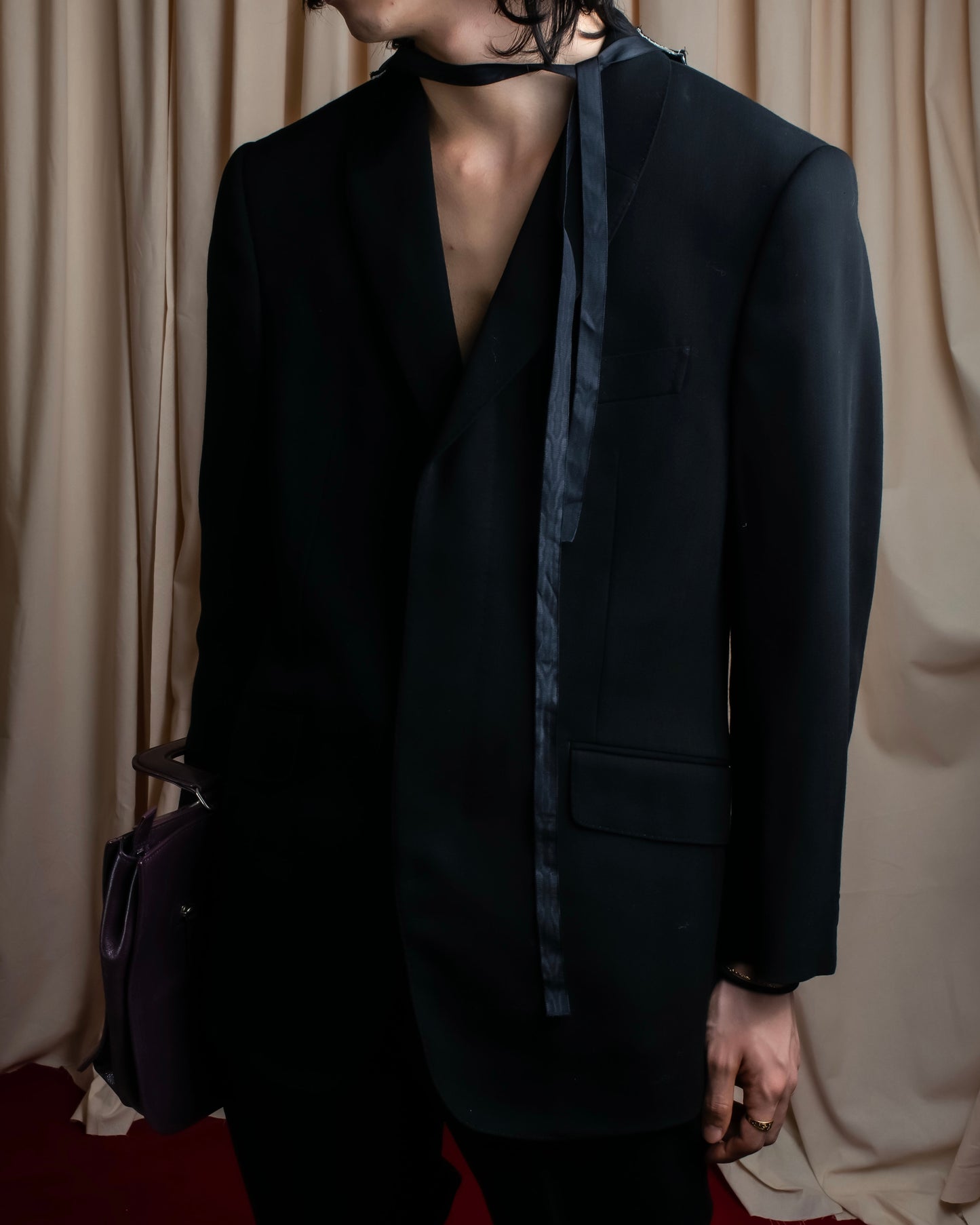 "ISSEY MIYAKE MEN" Shawl collar tailored jacket and two pleat tapered slacks set up