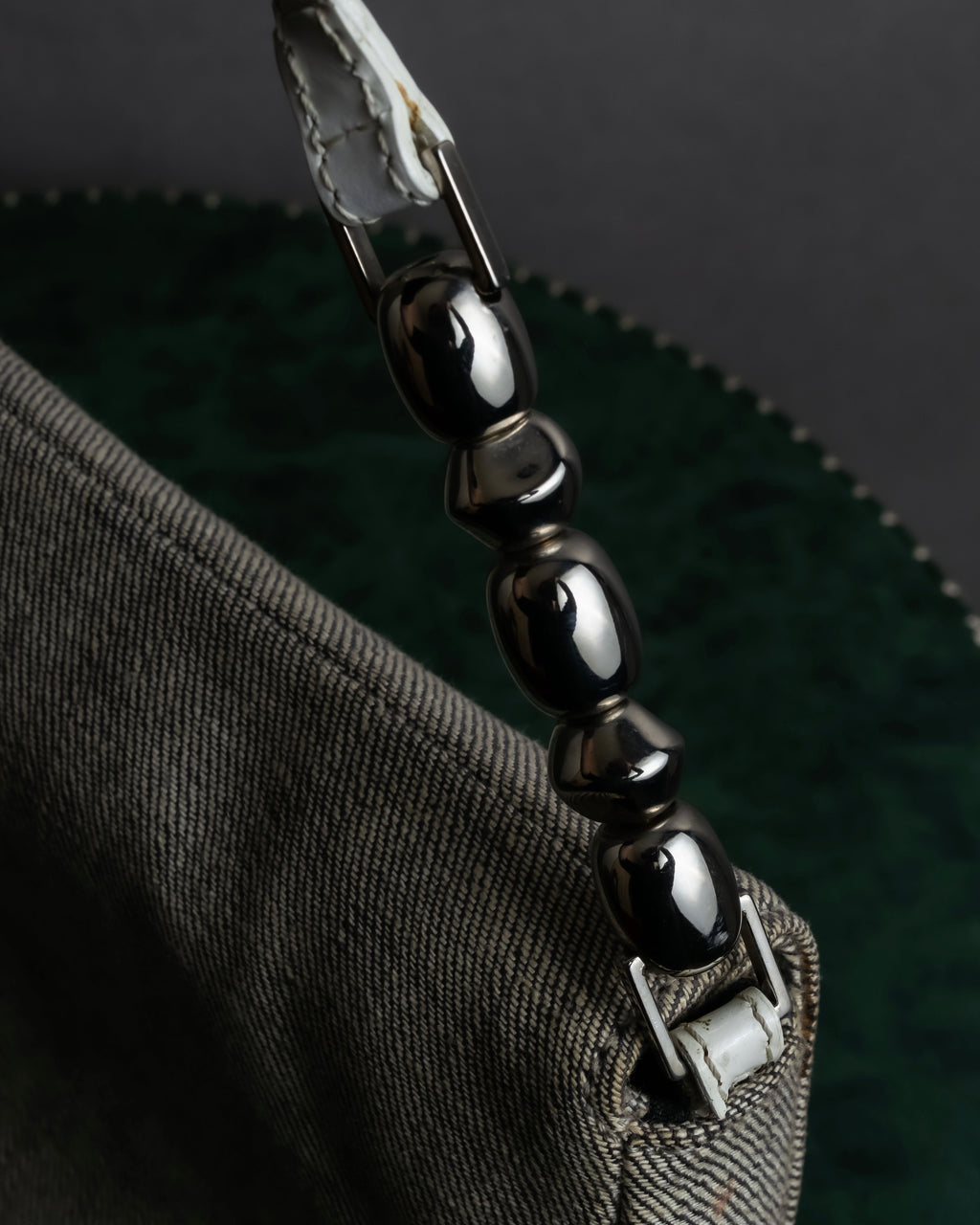 "Christian Dior" Malice Pearl Series greige color canvas shoulder bag