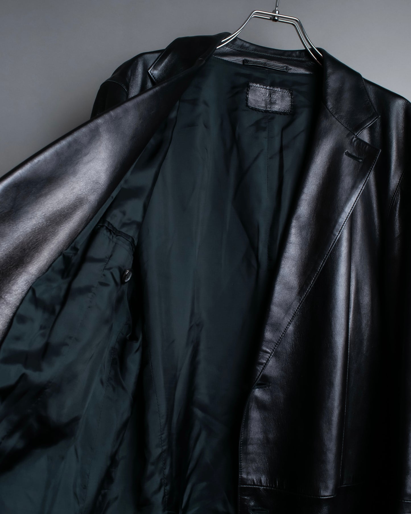 "PRADA" Oversized switched design leather tailored jacket