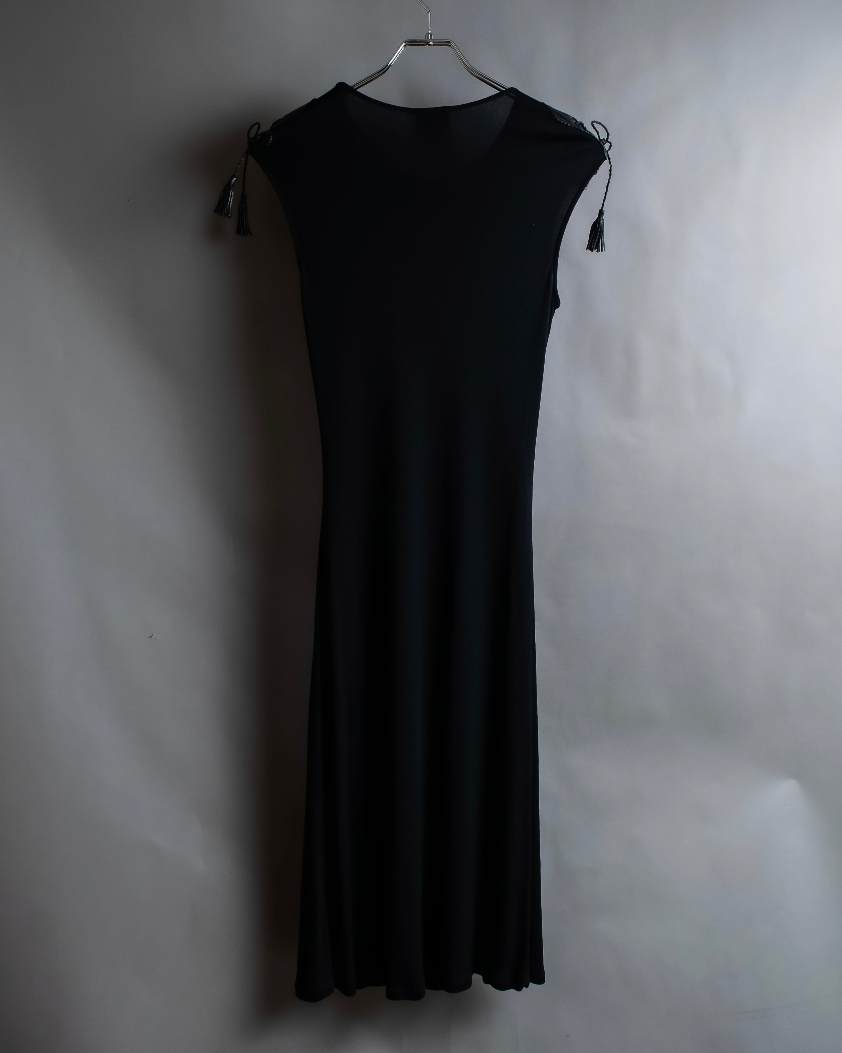 "GIANNI VERSACE" Tassel lace-up design A-line silhouette black dress