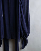 "HERMES" Bowtie detail balloon sleeve sheer pullover