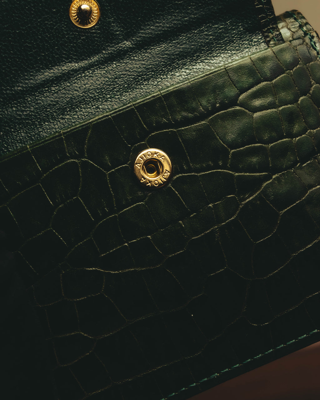 "Yves Saint Laurent" 80's Dark green crocodile compact wallet