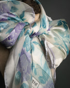 “Yves Saint Laurent” 80’s-90’s Sheer stripe floral silk scarf