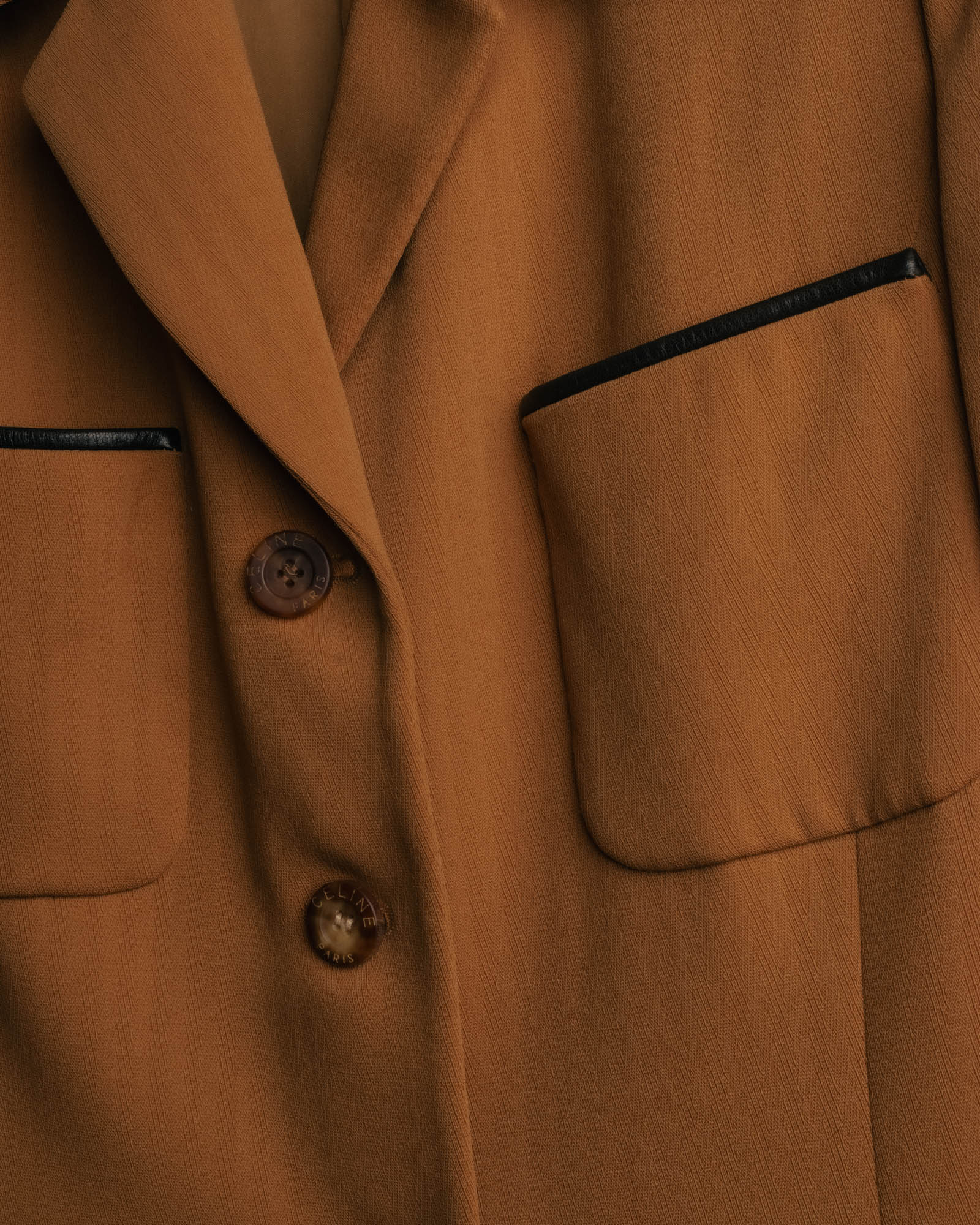 -SPECIAL- "CELINE" 80's-90's Black piped wool tailored jacket