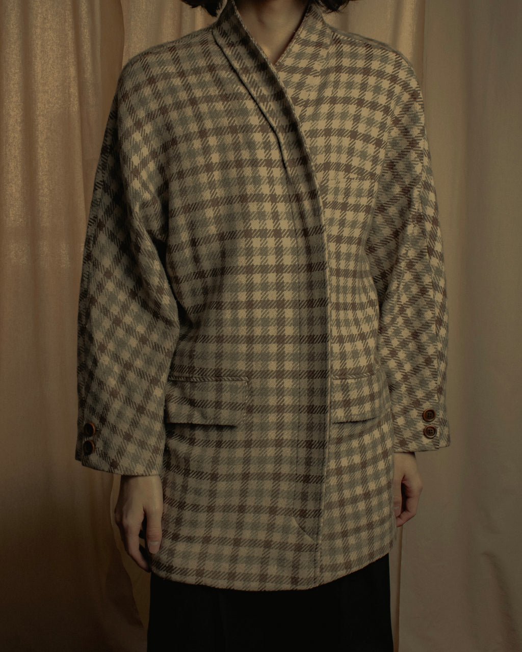 "GUCCI" 80’s checked wool shawl collar jacket