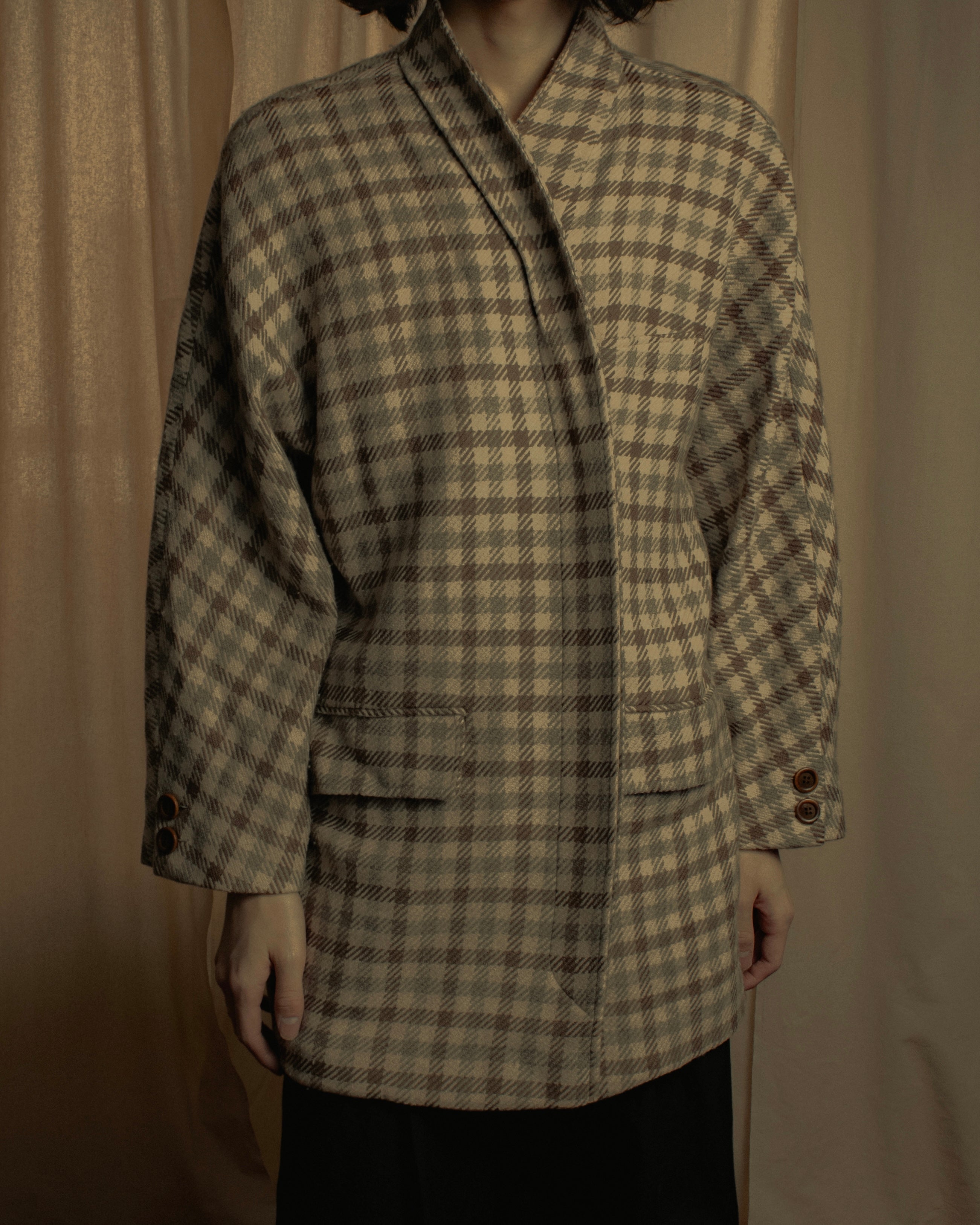 "GUCCI" 80’s checked wool shawl collar jacket