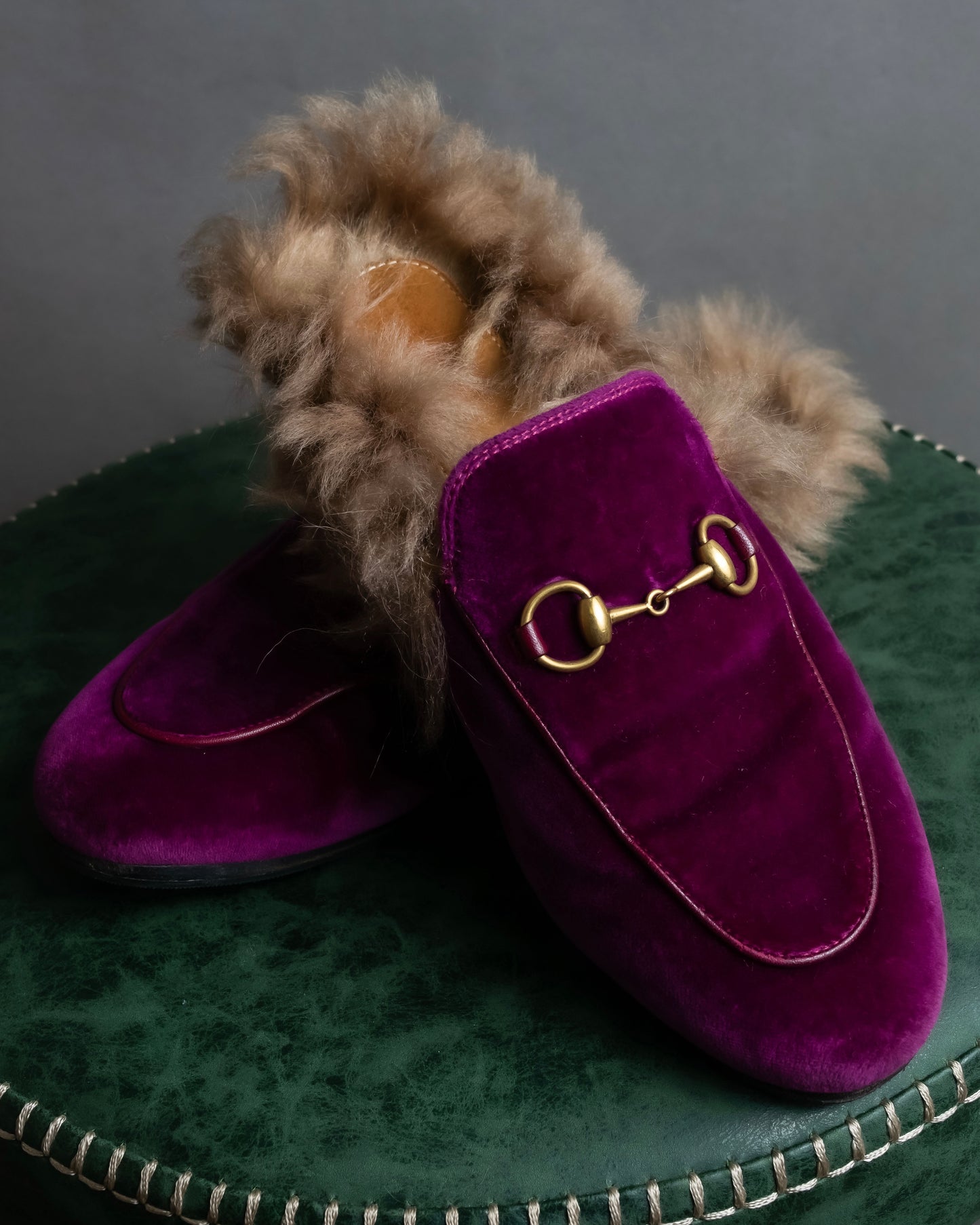 "GUCCI" Pink purple color velour princetown loafers