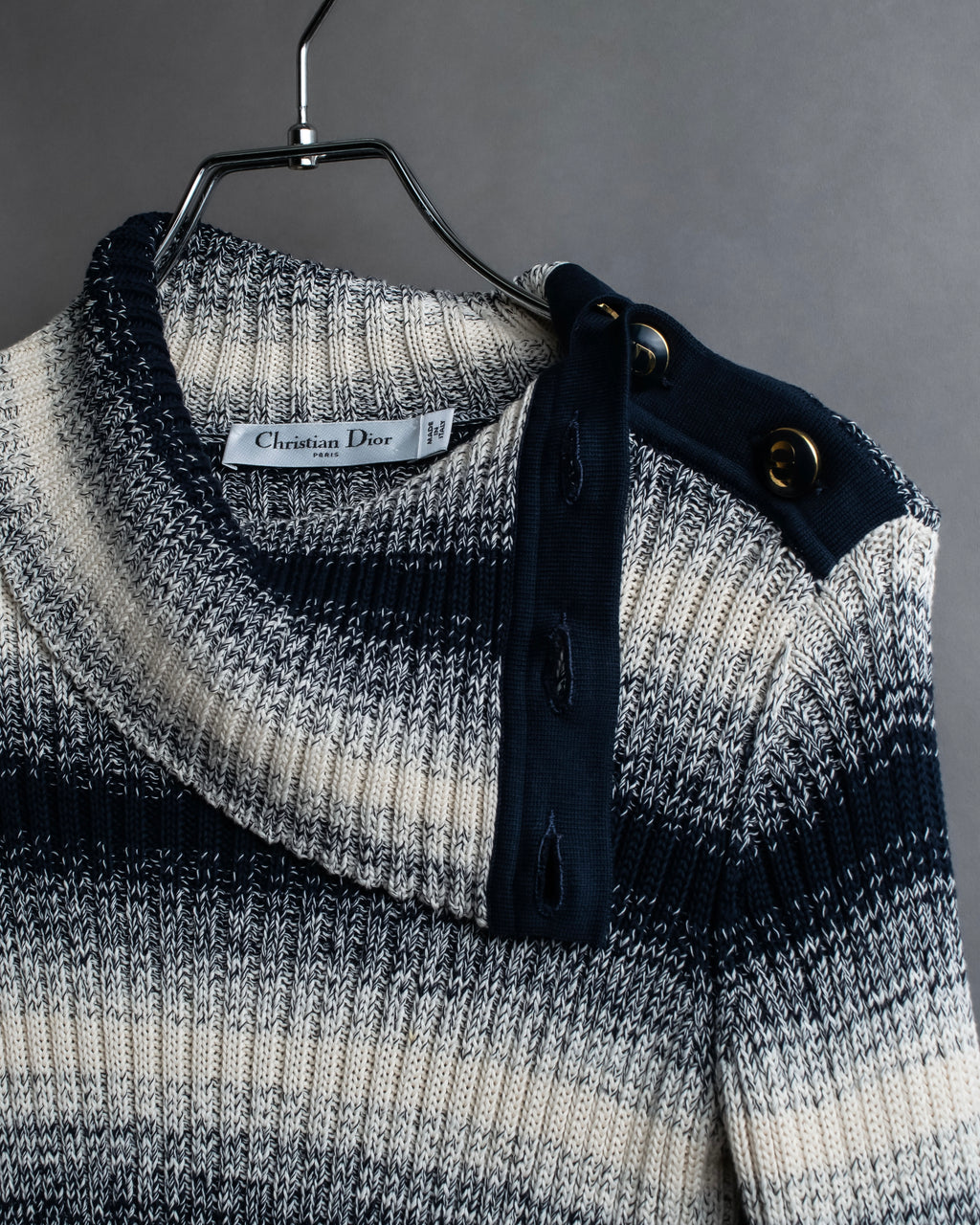 "Christian Dior" Gradient striped irregular neck knit