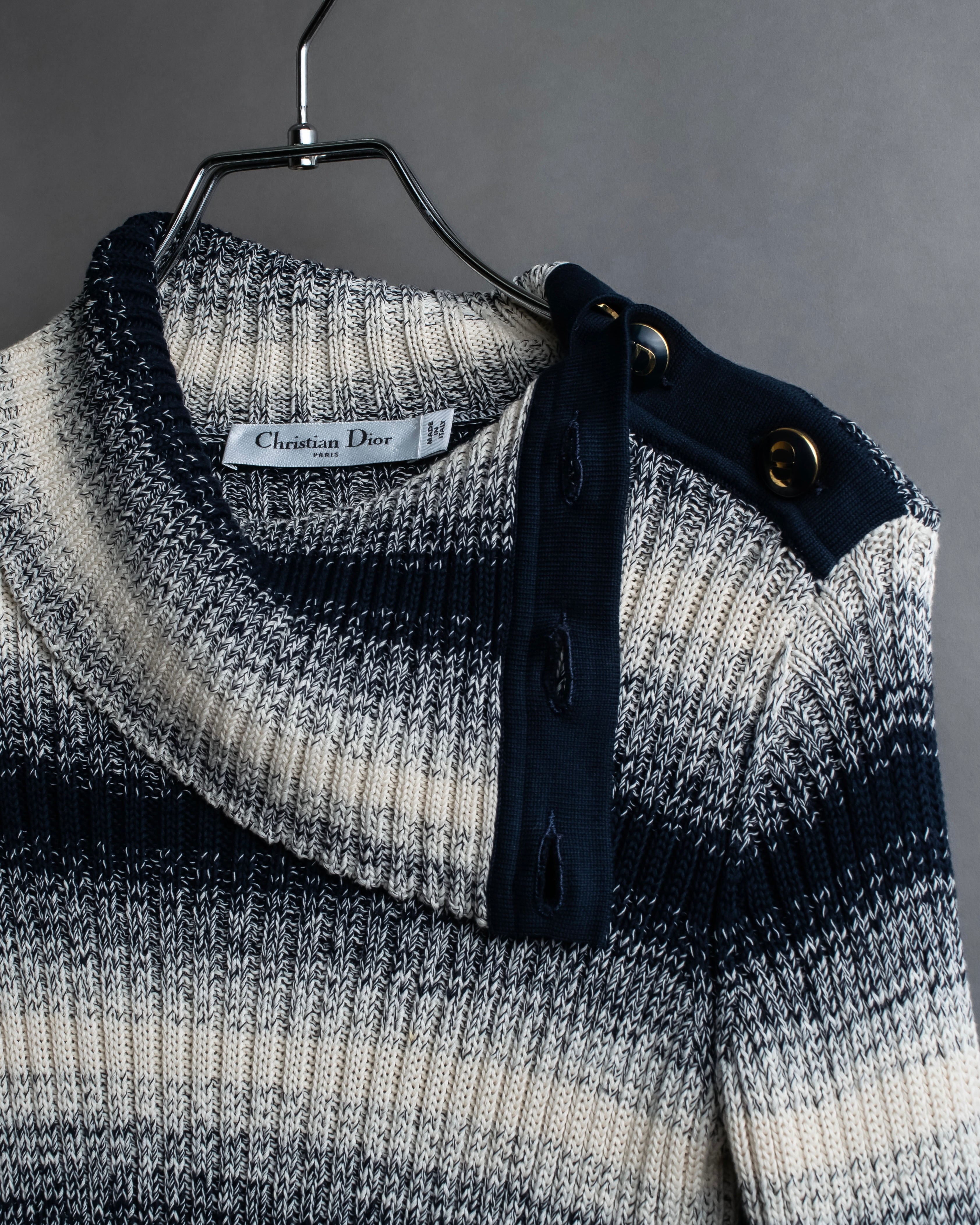 "Christian Dior" Gradient striped irregular neck knit