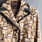 "PRADA" 1996fall Geometric pattern leather trim design mid length coat