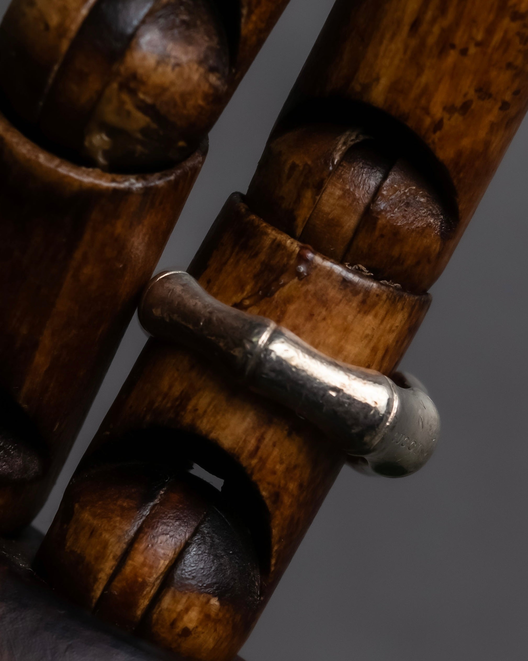 "GUCCI" Bamboo motif stone top silver ring