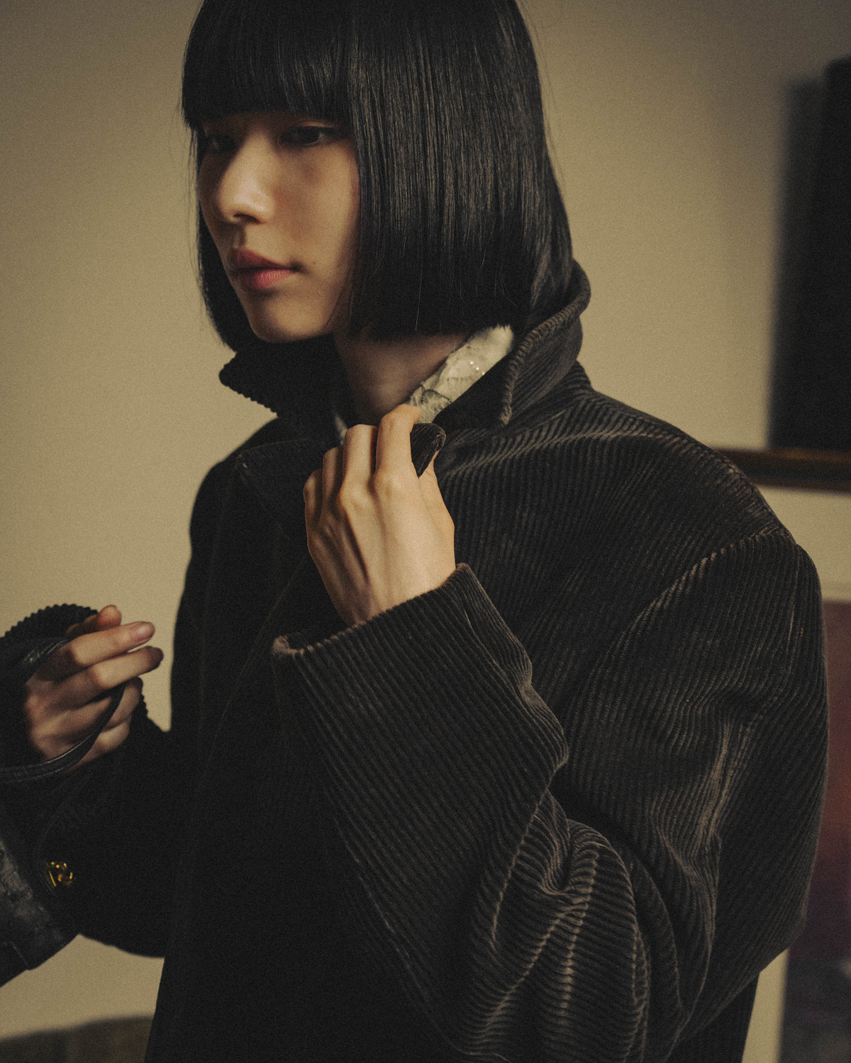 -SPECIAL- "GUCCI" 90's-00's Dark brown corduroy tailored chesterfield coat