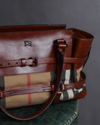 "BURBERRY" Harness detail check canvas leather bag