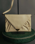"CELINE" 80's-90's Vintage triangle flap gather leather shoulder bag