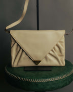 "CELINE" 80's-90's Vintage triangle flap gather leather shoulder bag