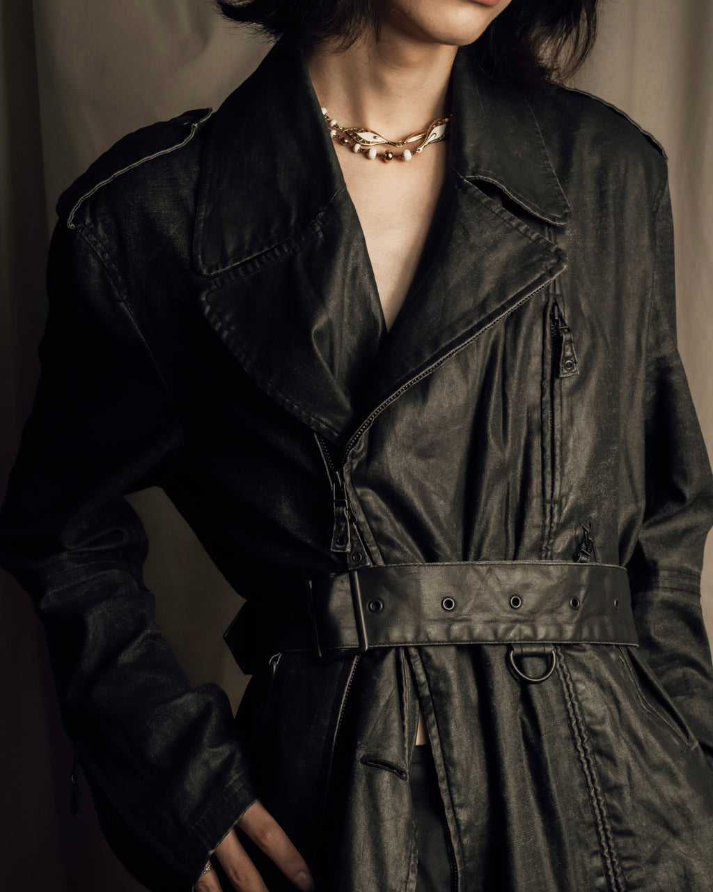 "JEAN PAUL GAULTIER" Firm finish double-zip belted mid-length coat