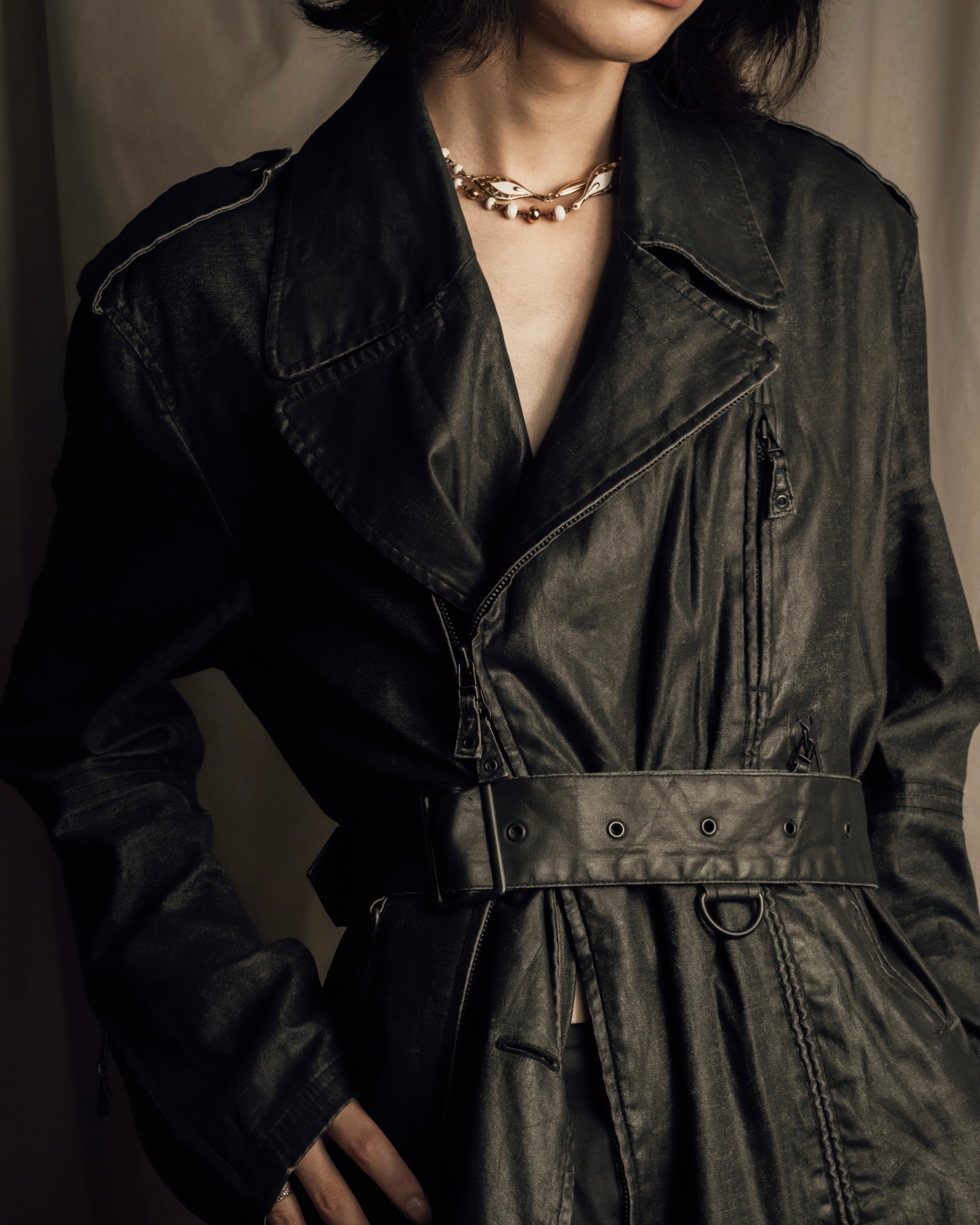 "JEAN PAUL GAULTIER" Firm finish double-zip belted mid-length coat