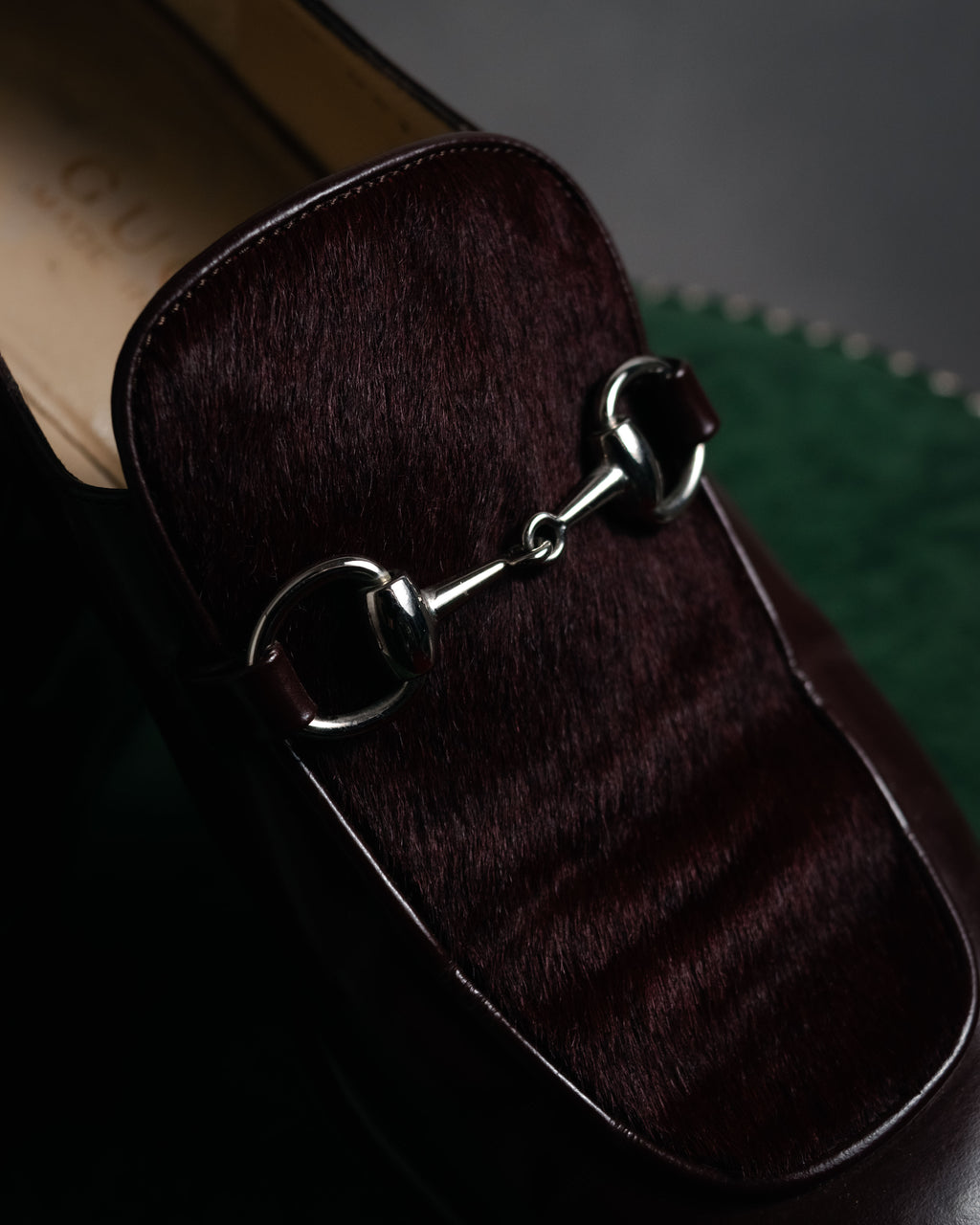 "GUCCI" 90’s-00’s Horsebit haircalf panel loafers