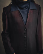 -SPECIAL- “Yves Saint Laurent“ 80's-90's Swiss fabric lurex stripe collarless long jacket