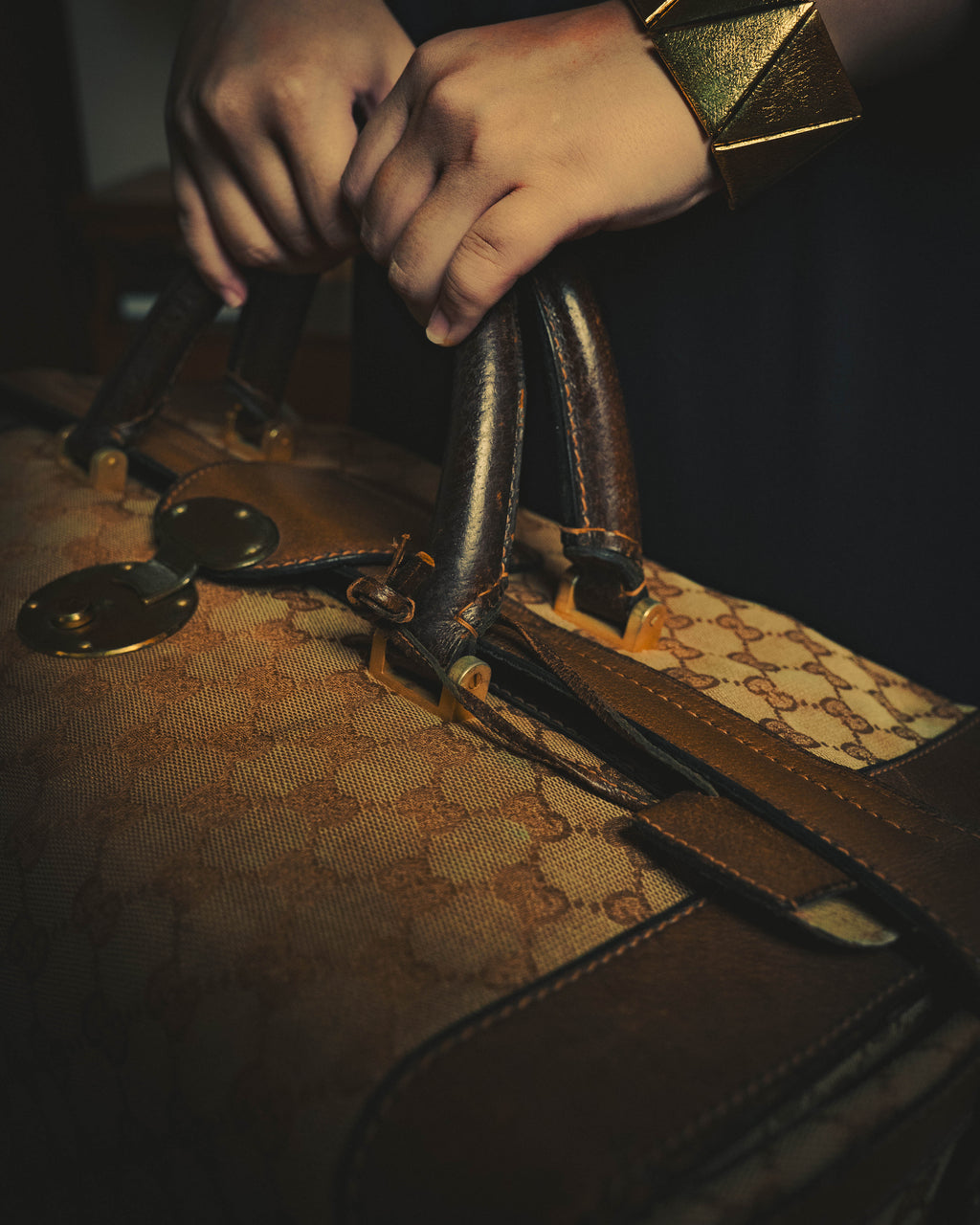 –SPECIAL– "GUCCI" 60's-70's Classic GG monogram Boston bag