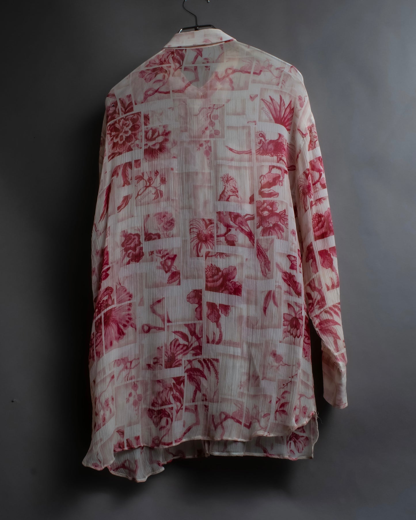 "John Galliano" 100% silk tropical floral regular collar shirt