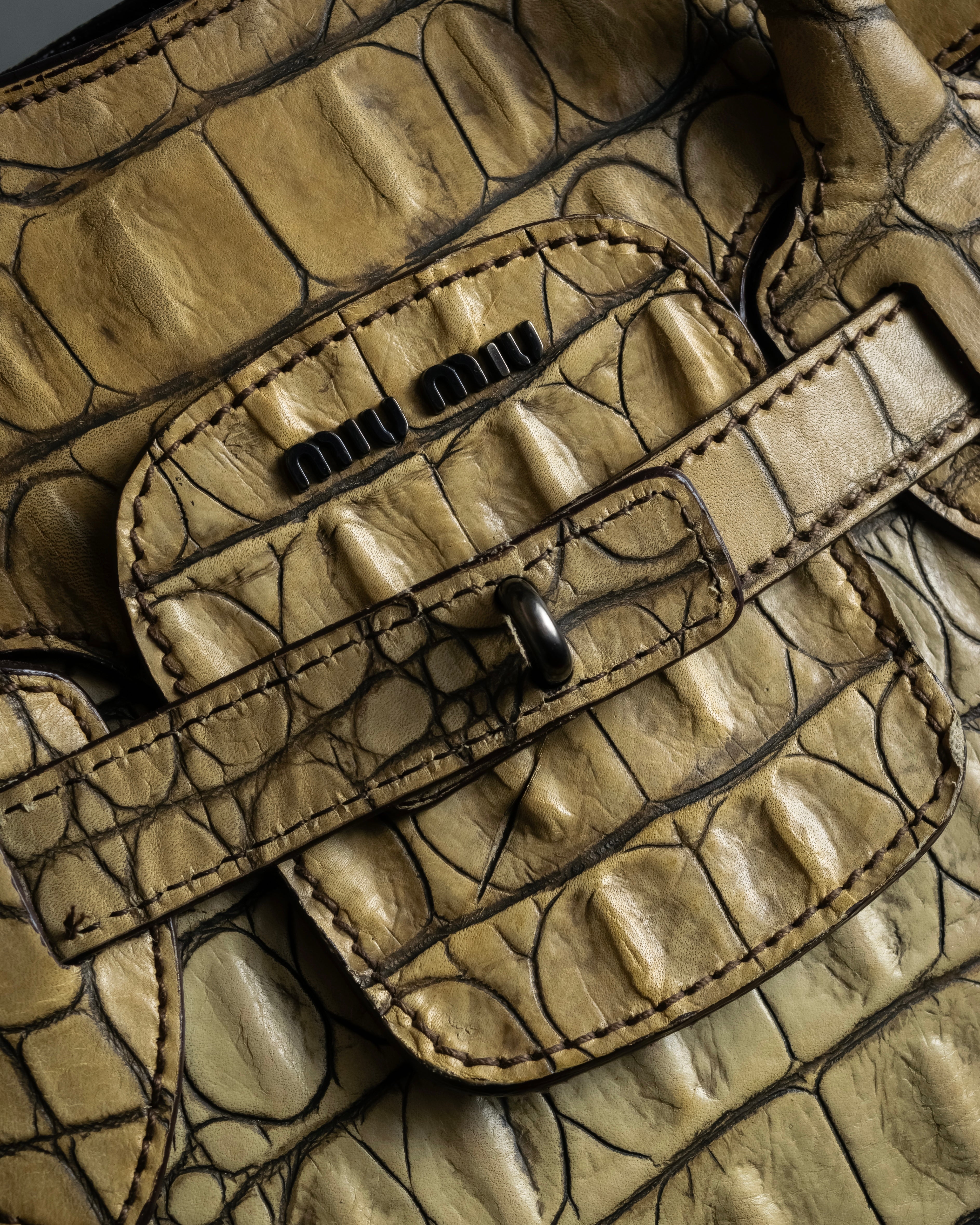"MIU MIU" Belt strap design embossed leather hand bag