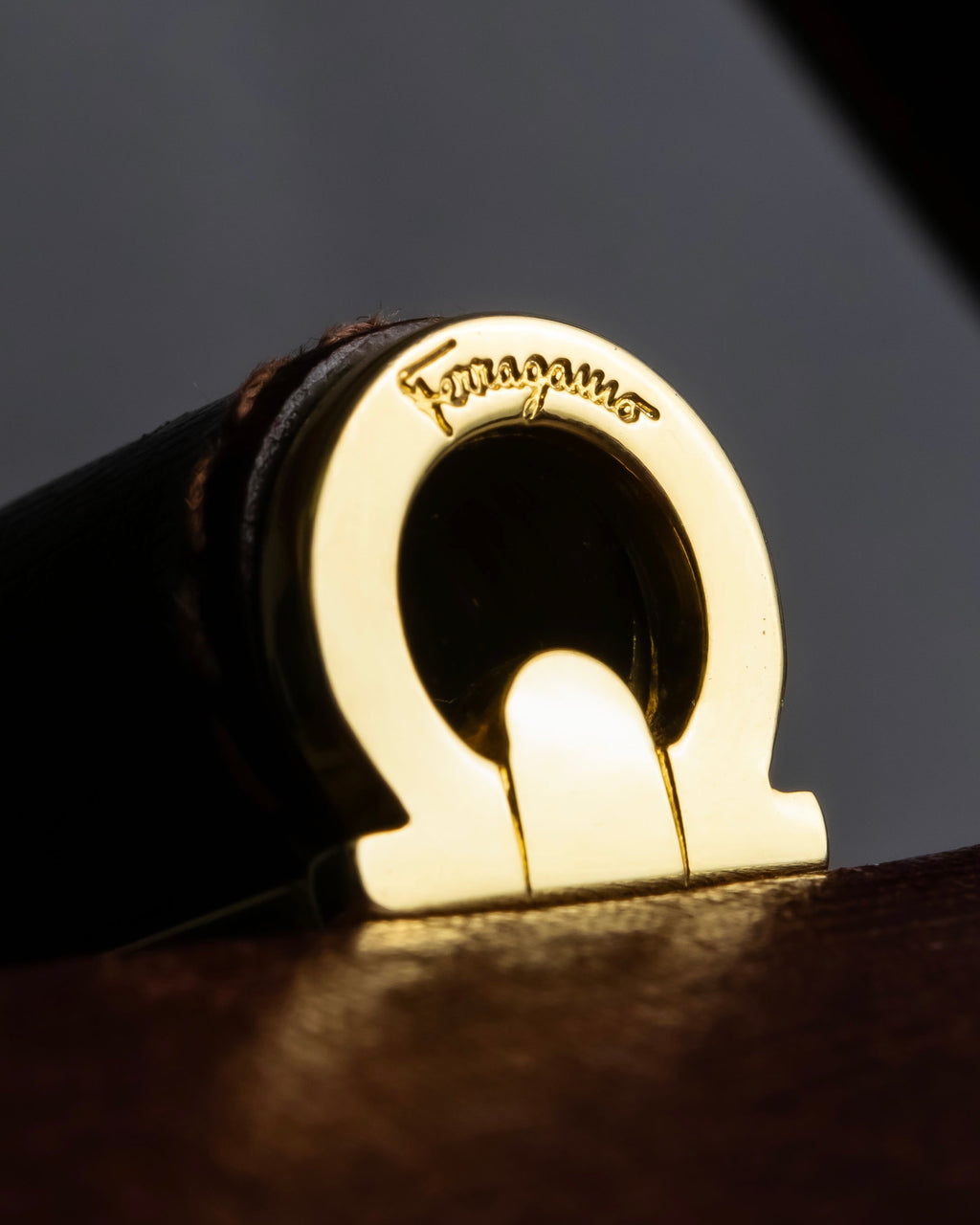 "Salvatore Ferragamo" Half-moon shaped Bordeaux color leather shoulder bag