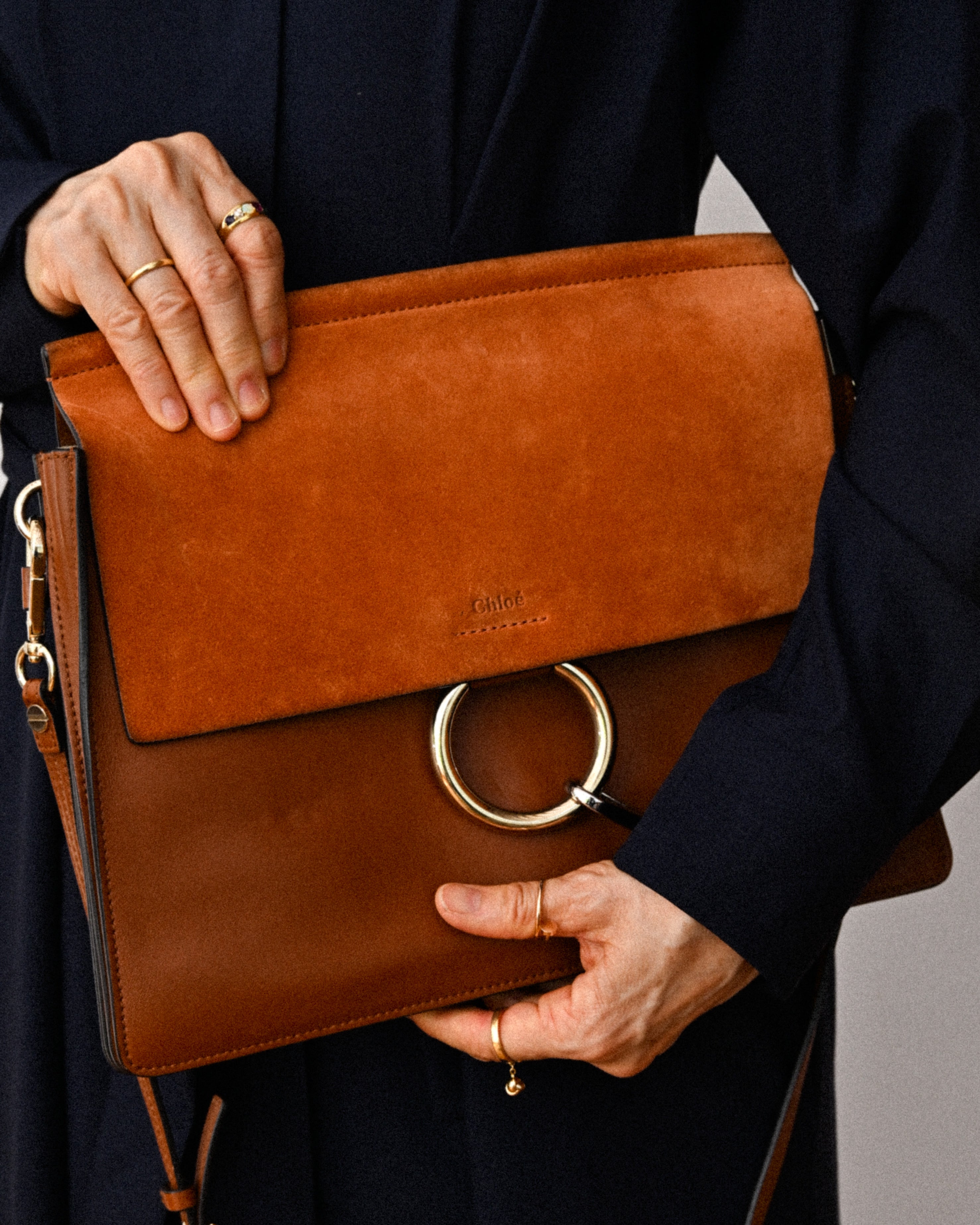 Chloe by Clare Waight Keller/ 2015 “Faye” Beautiful Suede Calf Skin Shoulder Bag Brown