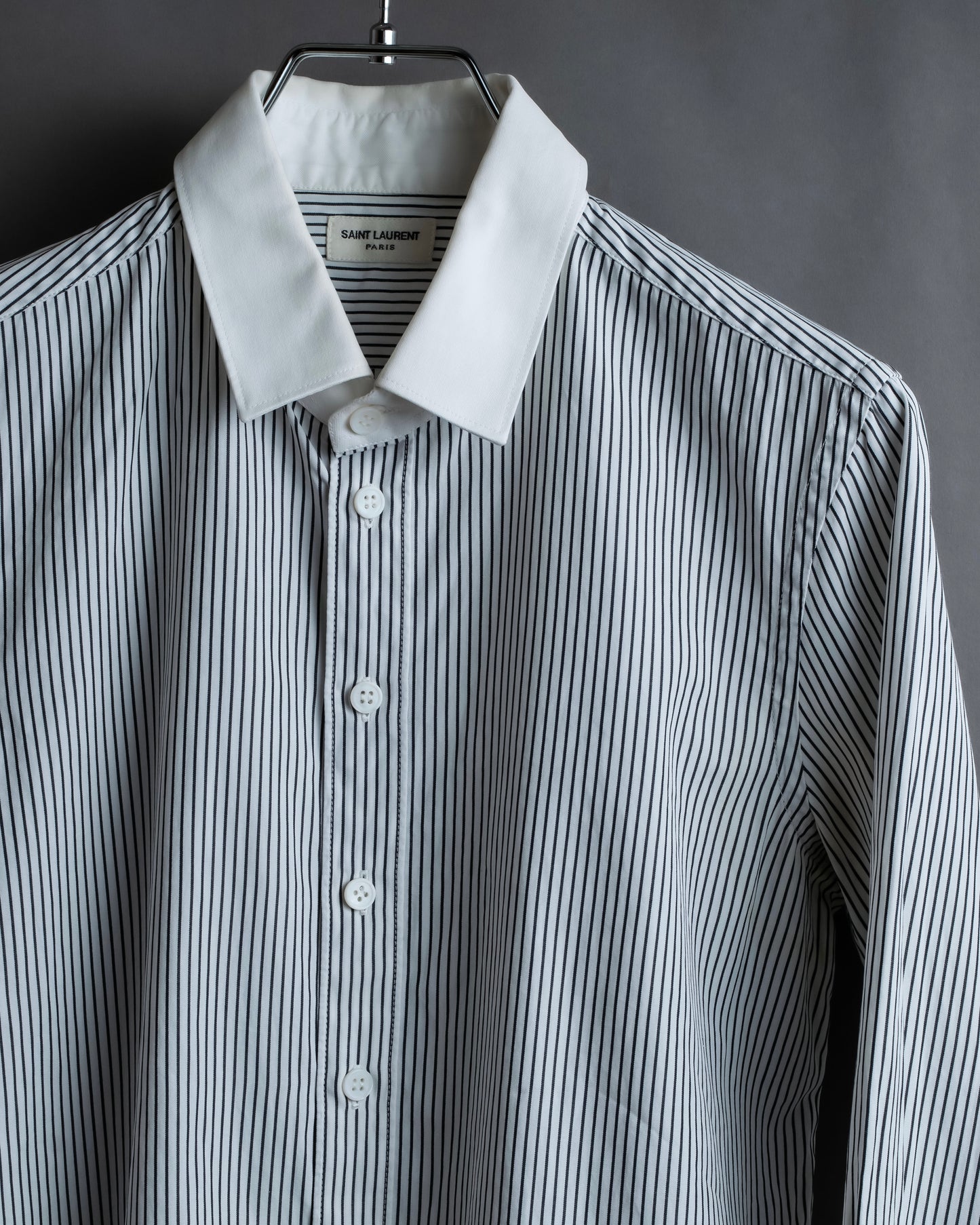 "YVES SAINT LAURENT" Fine pitch stripe pattern clerical design shirt