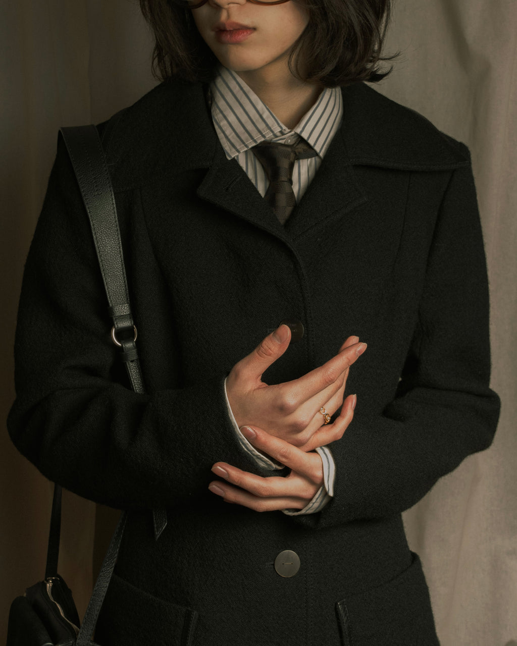 –SPECIALS– "LOEWE" 2017-2018 Minimal a-line calfskin piping coat