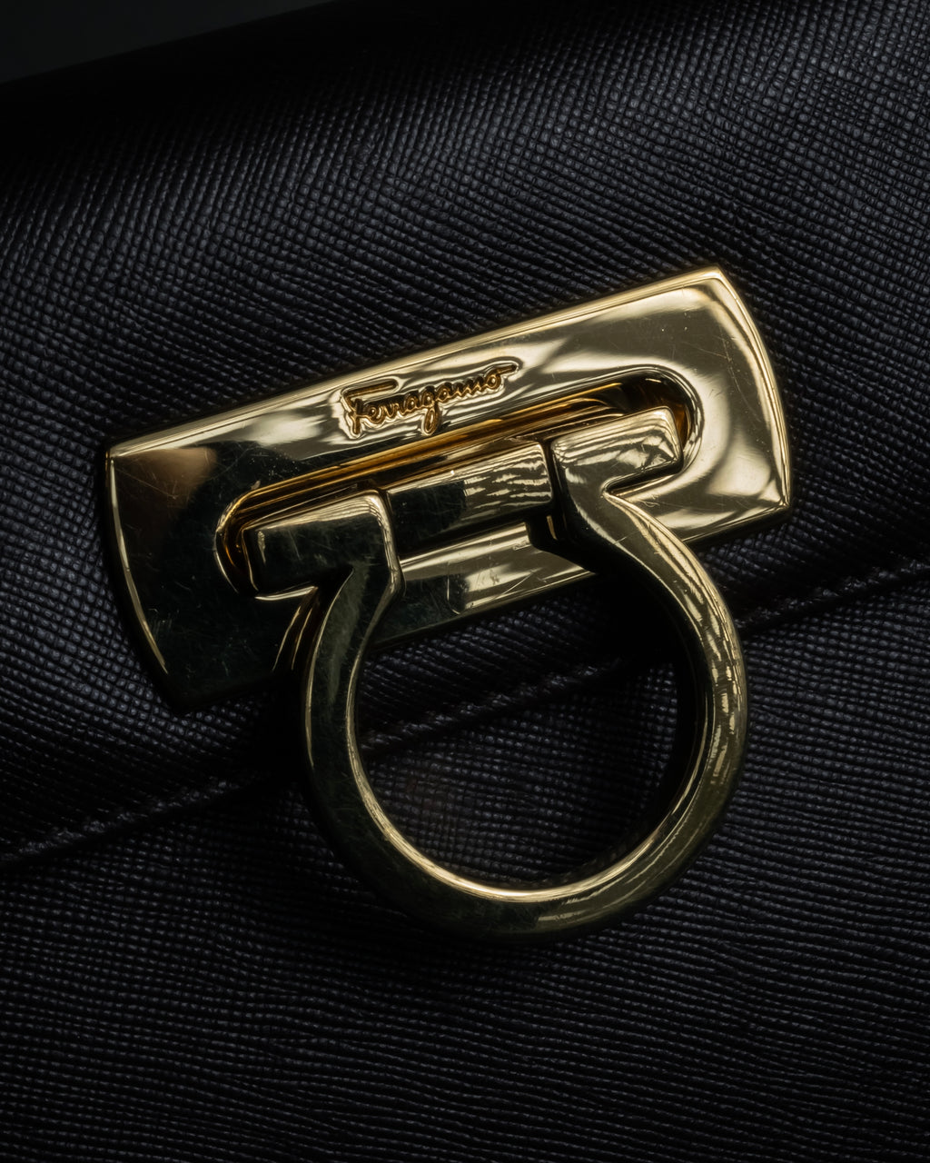 "Salvatore Ferragamo" Structured Gancini 2way dark brown leather bag