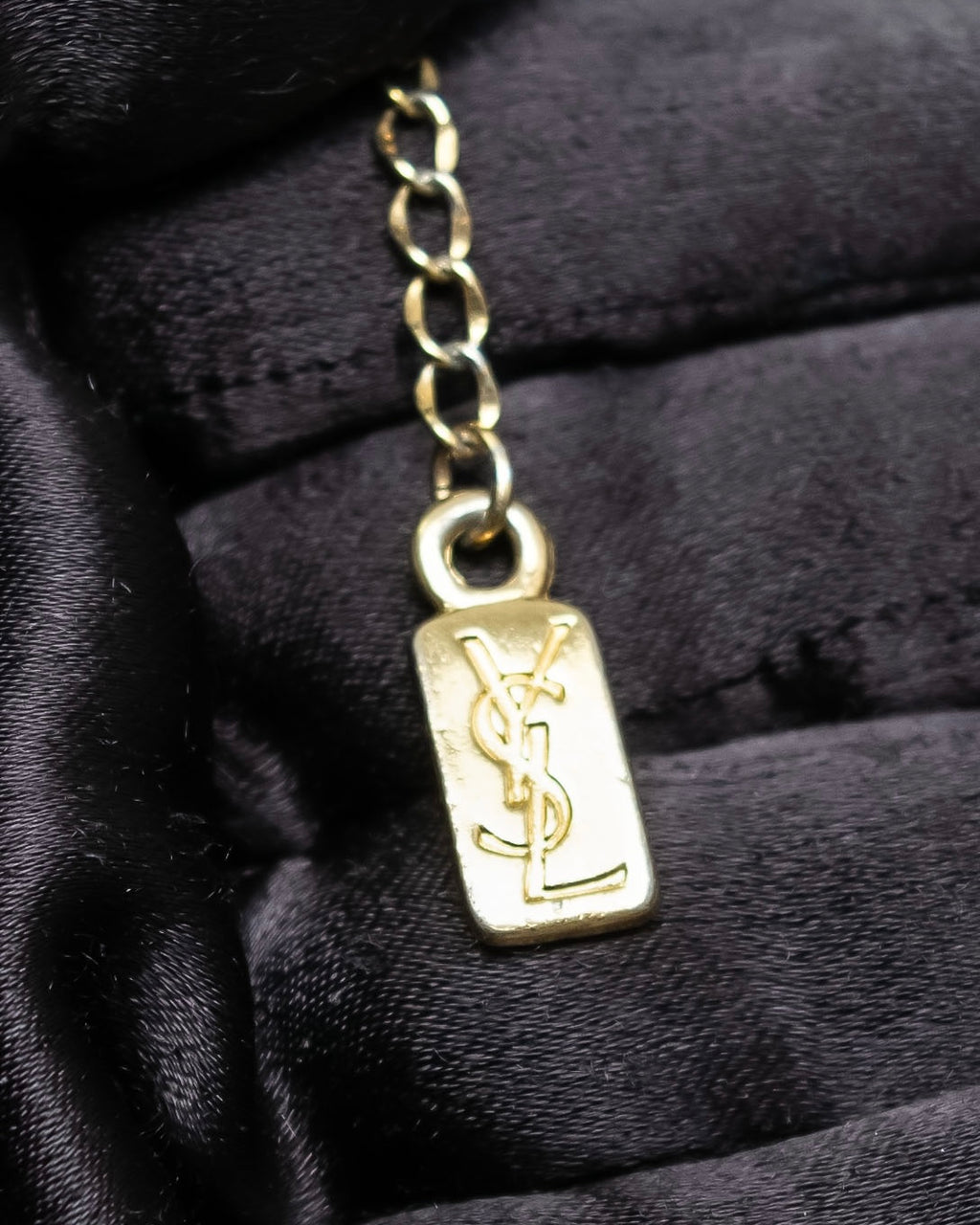 "Yves Saint Laurent" YSL logo plate gold necklace