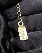 "Yves Saint Laurent" YSL logo plate gold necklace