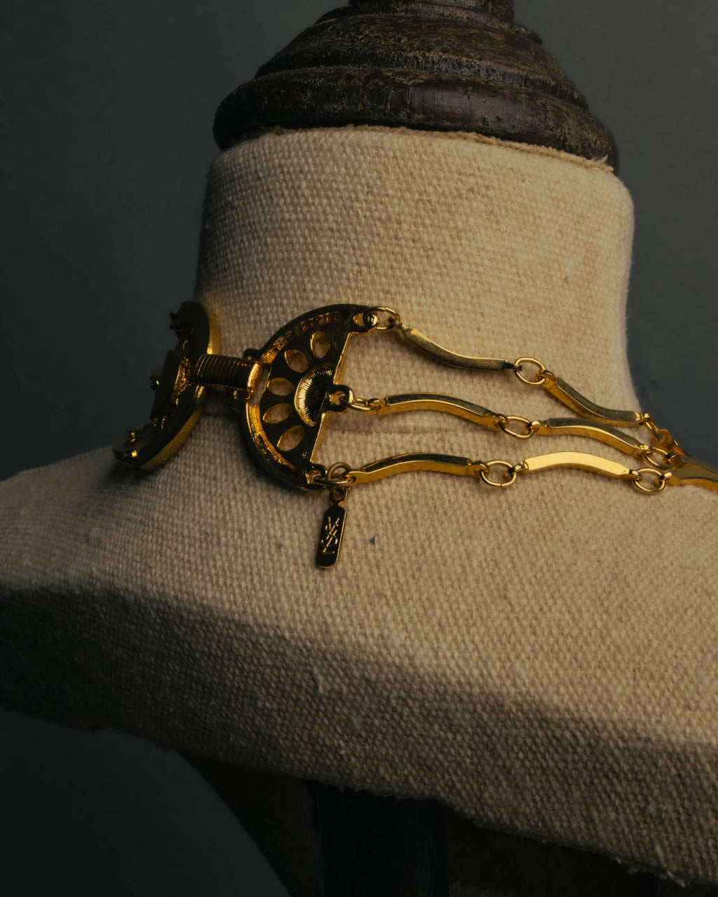 "Yves Saint Laurent" 80's-90's Gold tone multi chain necklace