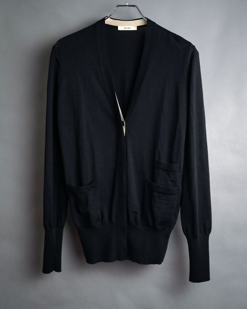 “CELINE” 2010’s Contrast placket wool silk cardigan