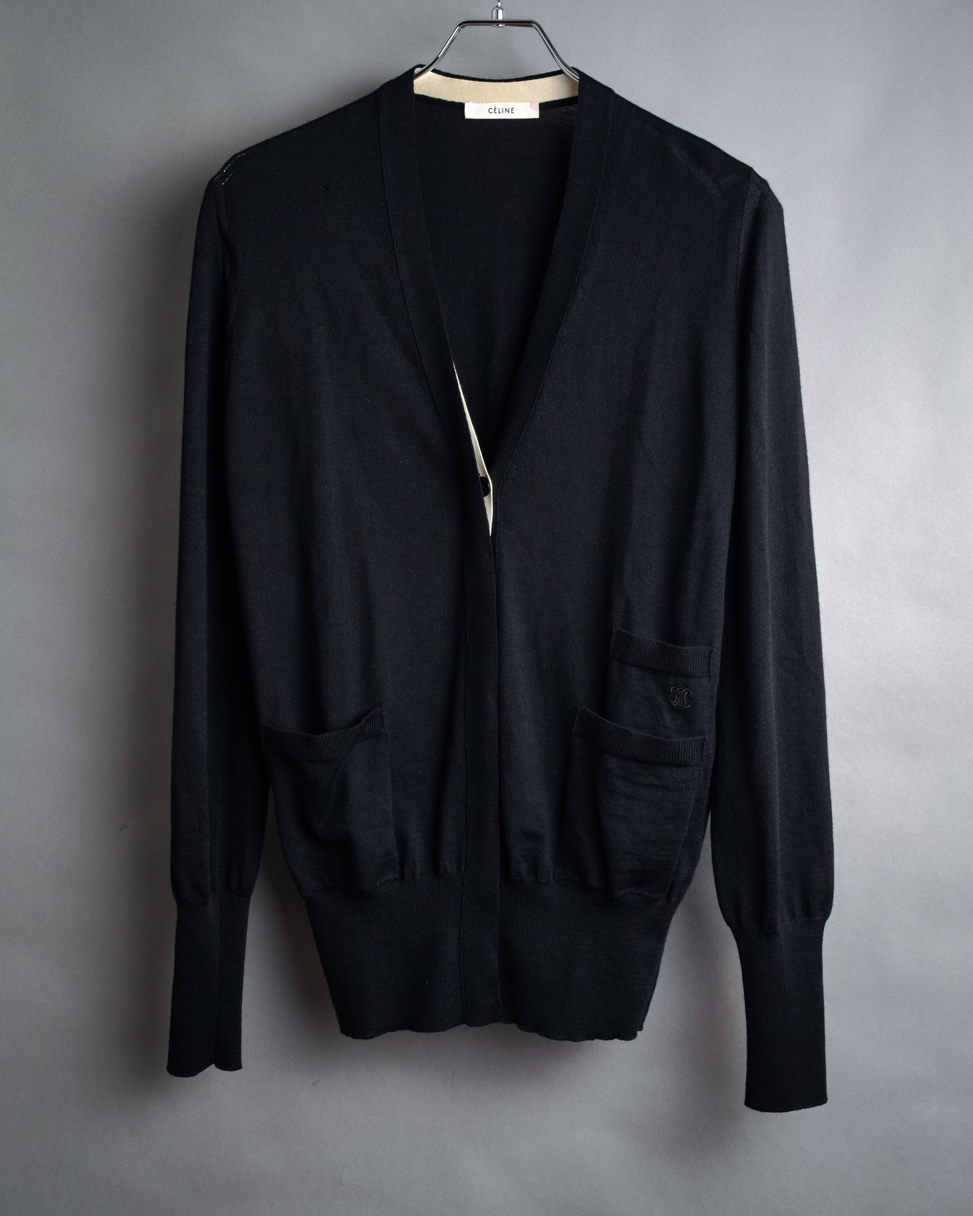 “CELINE” 2010’s Contrast placket wool silk cardigan