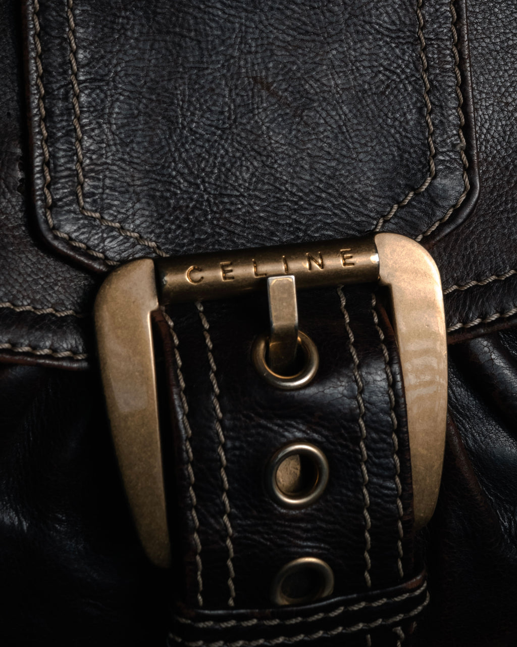 “CELINE” 00’s Buckled contrast stitch shoulder bag