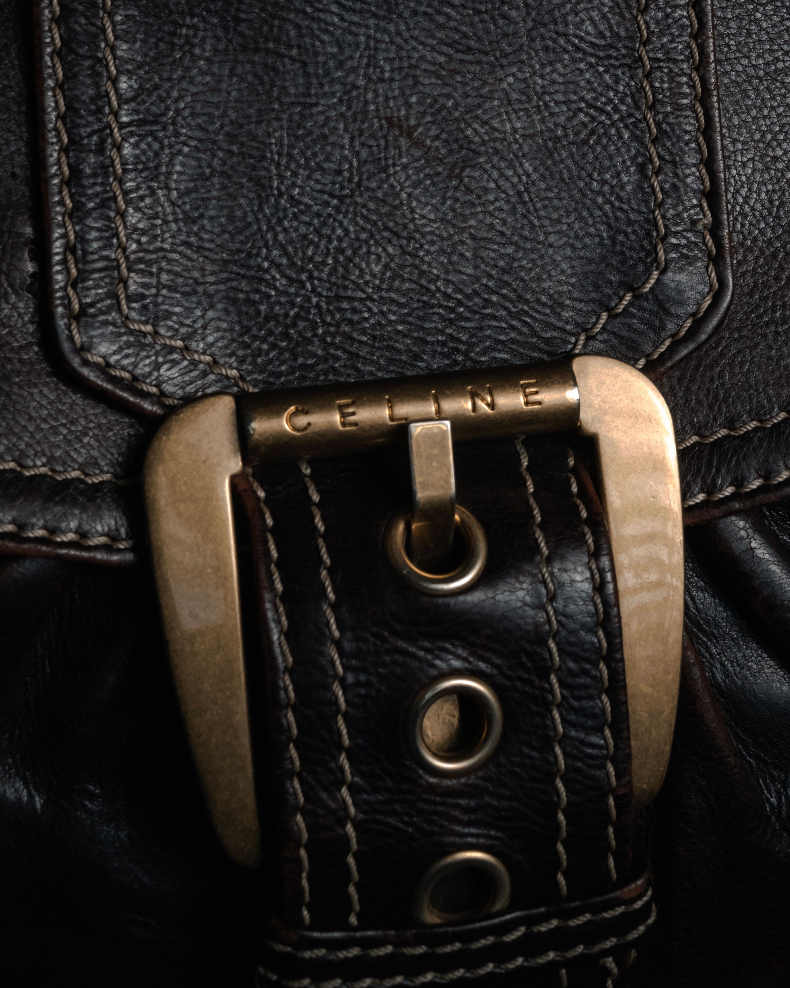 “CELINE” 00’s Buckled contrast stitch shoulder bag