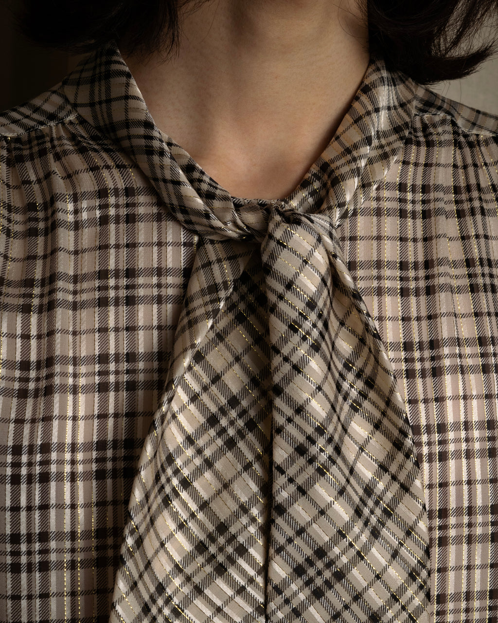 "Saint Laurent" Lame check pattern bow tie shirt