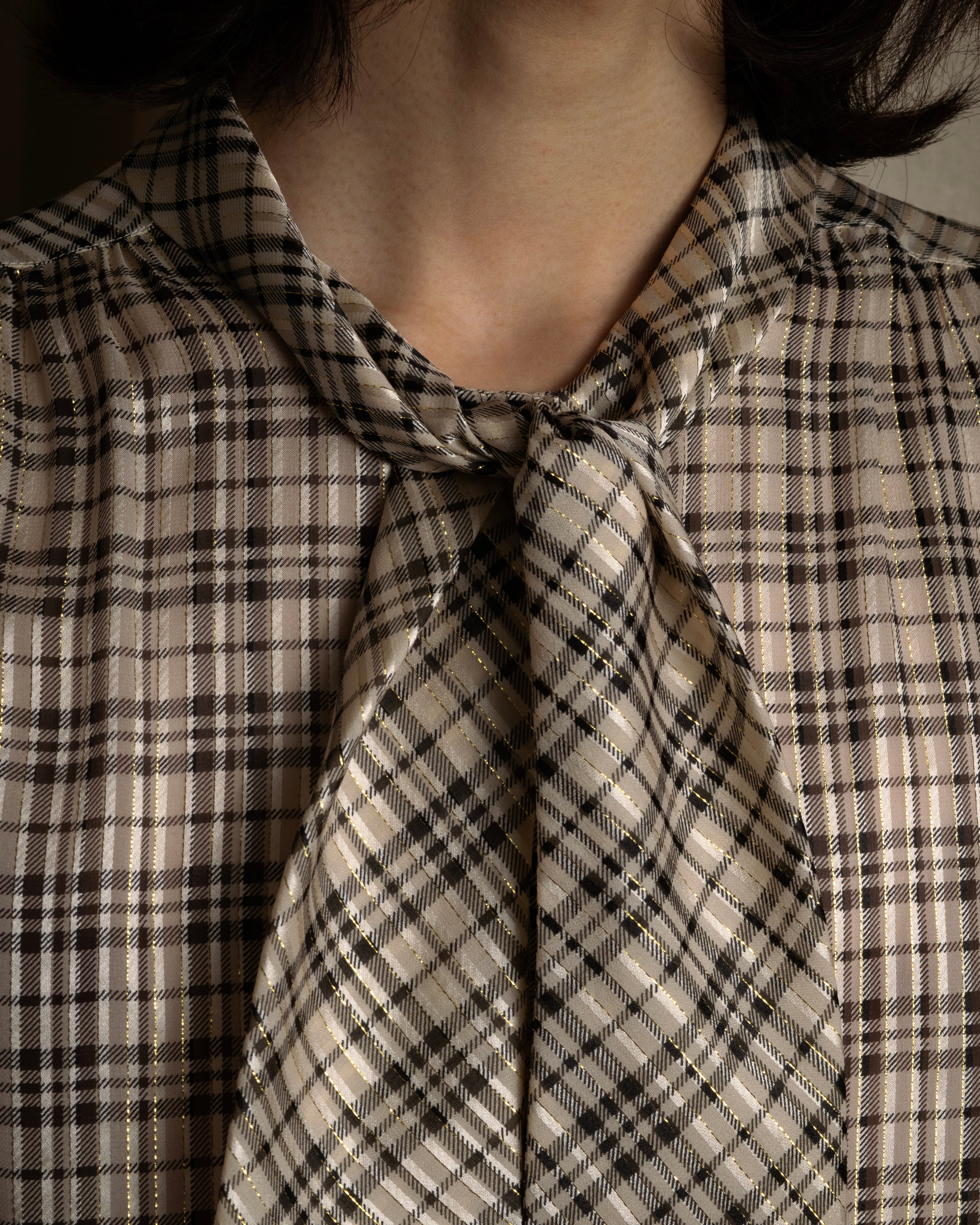 "Saint Laurent" Lame check pattern bow tie shirt