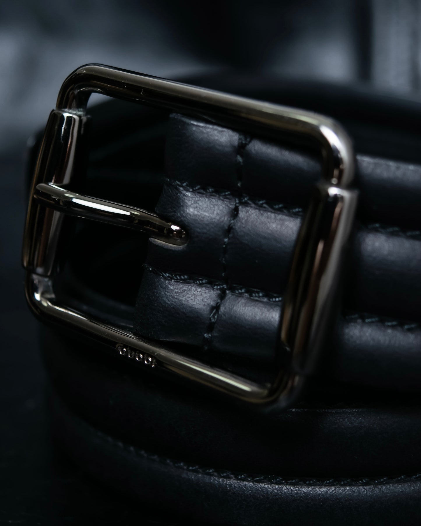 "GUCCI" Silver buckle 3 tier leather belt